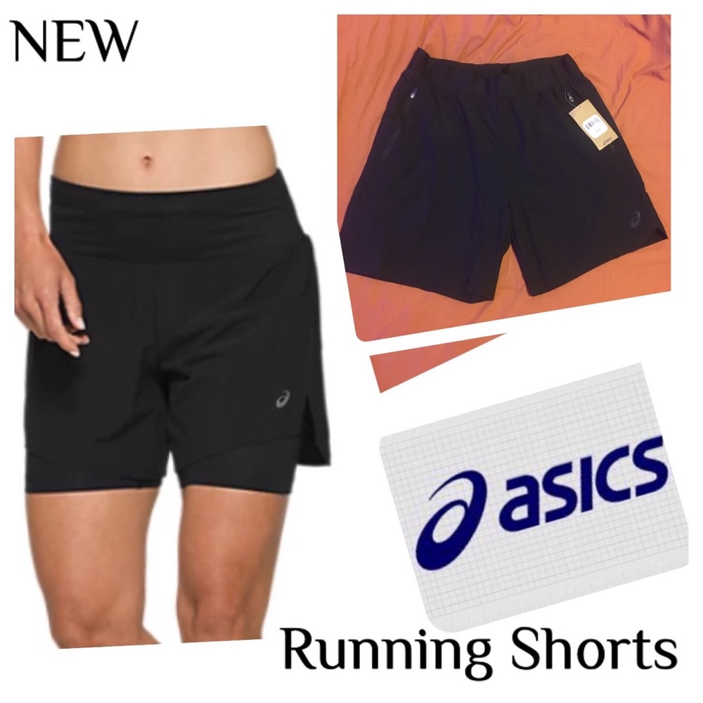 NEW ASICS 2 in 1 Black Running Shorts